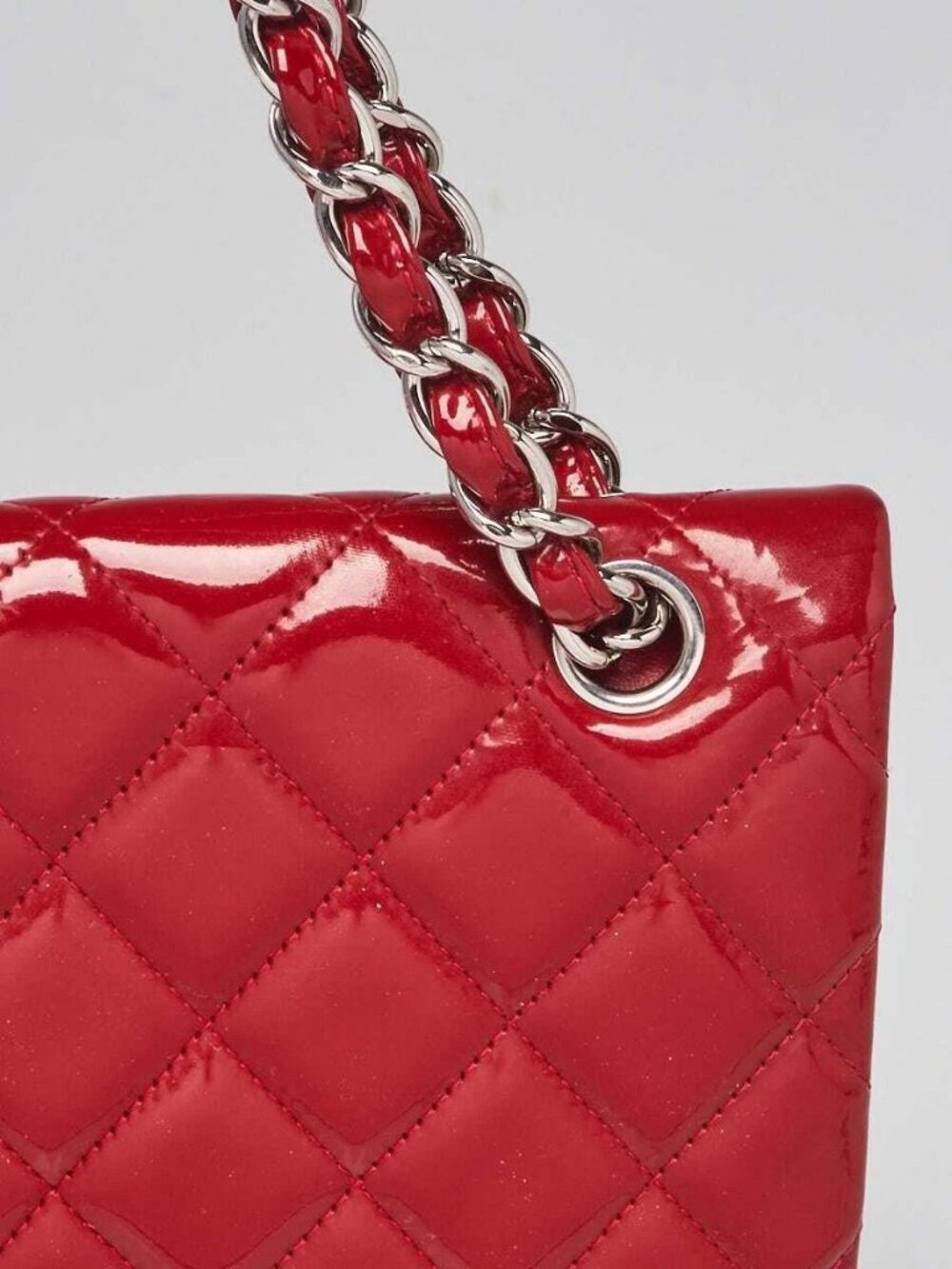 Chanel Red Quilted Patent Leather Classic Jumbo Double Flap Bag - Picture 7 of 12